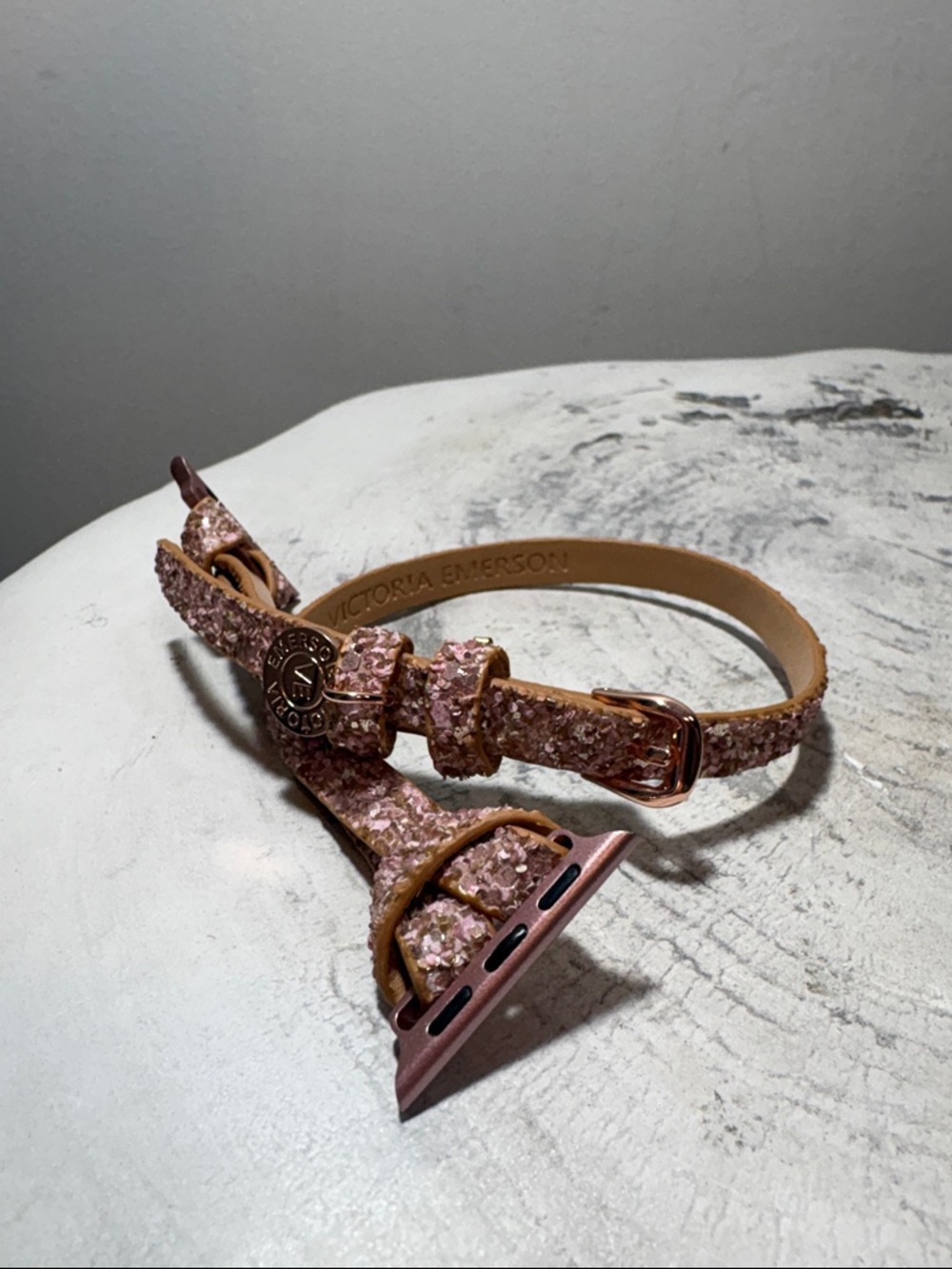 Victoria Emerson Rose Gold Glitter  Bedazzled Apple Watch Band Adjustable Wrap